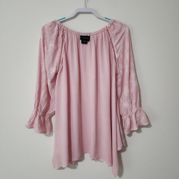 LIV Los Angeles Womens Embroidered Crinkle Tunic Blouse Top Boho Feminine Size S - Picture 5 of 8